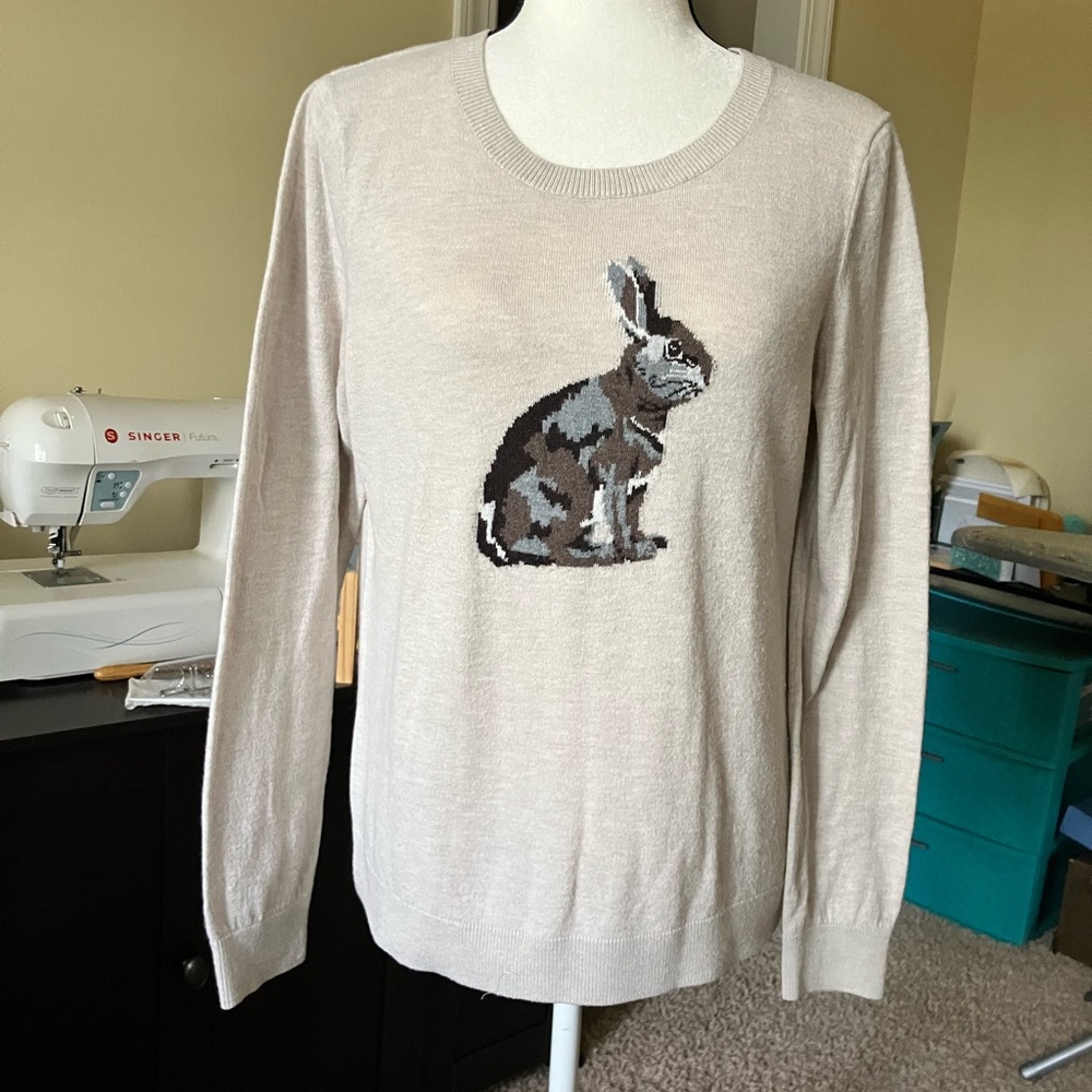 Talbots Beige Sweater with Rabbit Design
